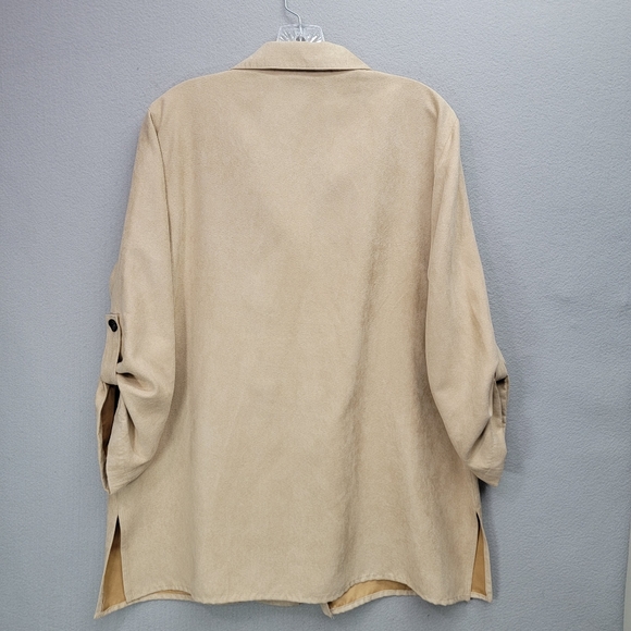 CAROLINE ROSE SUEDE BUTTON SHIRT, SIZE M - Picture 2 of 6